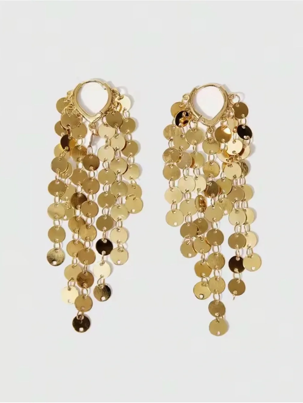 Gold Cascading Disc Hoop Earrings